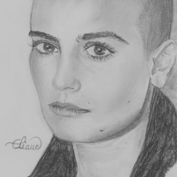 Drawing titled "Sinead O'Connor" by Eliane Debard Arnould, Original Artwork, Graphite