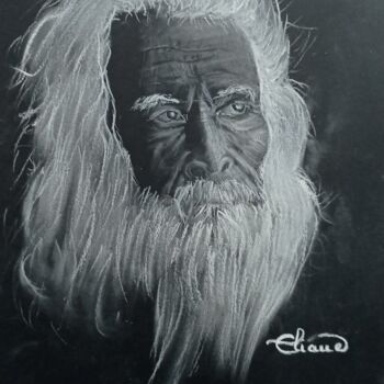 Drawing titled "Vieil homme Indien" by Eliane Debard Arnould, Original Artwork, Pencil