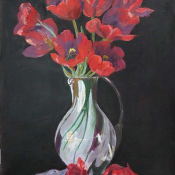 Painting titled "Tulipes rouges -" by Eliane Debard Arnould, Original Artwork, Acrylic