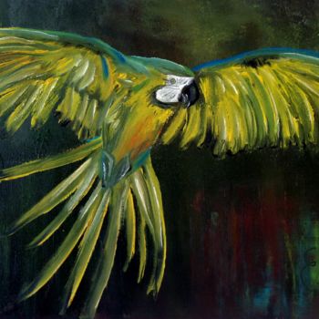 Painting titled "Yellow Macaw" by Eliane Ellie, Original Artwork, Oil