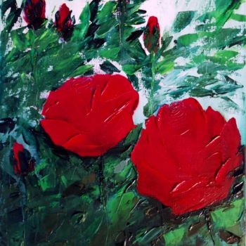 Painting titled "Red Roses With Buds" by Eliane Ellie, Original Artwork, Oil
