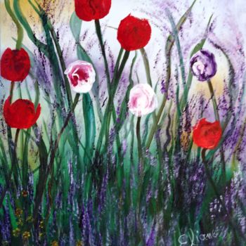 Painting titled "Tulips in the Sprin…" by Eliane Ellie, Original Artwork, Oil