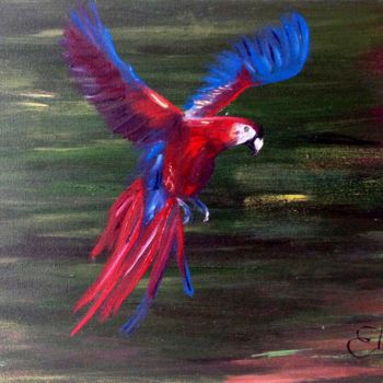 Painting titled "Red Macaw" by Eliane Ellie, Original Artwork, Oil