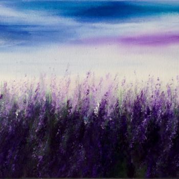 Painting titled "Lavender Field Over…" by Eliane Ellie, Original Artwork, Oil