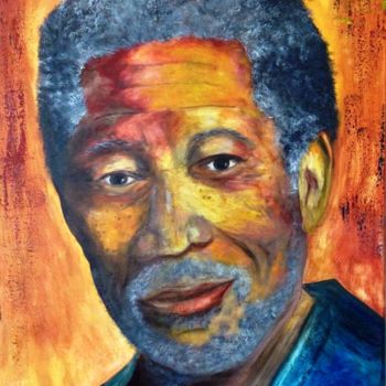 Malerei mit dem Titel "Morgan Freeman Port…" von Eliane Ellie, Original-Kunstwerk, Öl