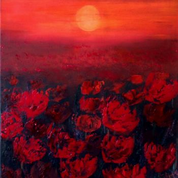 Pittura intitolato "Sunset in a  Red Fi…" da Eliane Ellie, Opera d'arte originale, Olio