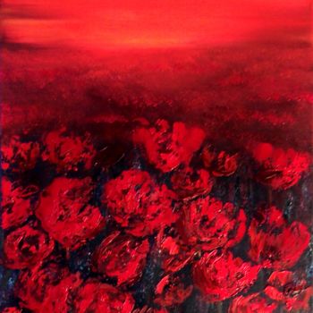 Painting titled "Red field of Poppie…" by Eliane Ellie, Original Artwork, Oil