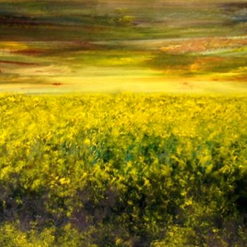 Painting titled "Yellow Flowers Fiel…" by Eliane Ellie, Original Artwork, Oil