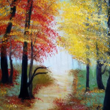 Pittura intitolato "Autumn forest" da Eliane Ellie, Opera d'arte originale, Olio