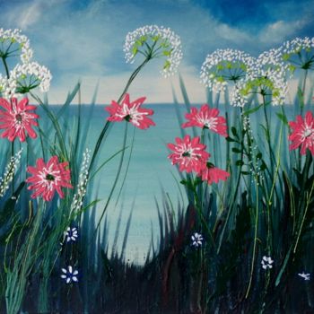 Painting titled "Overcliff Flowers w…" by Eliane Ellie, Original Artwork, Oil