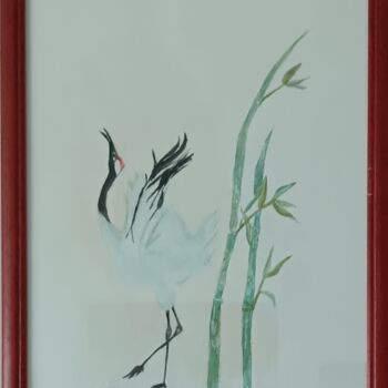 Pintura titulada "GRUE ÉLÉGANTE  aqua…" por Eliane Morvan (CREADELI  "les petits bonheurs d'Eli"), Obra de arte original, Ac…