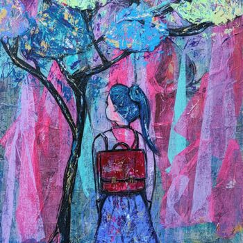 Картина под названием "sur le chemin de l'…" - Eliane Perrier, Подлинное произведение искусства, Акрил Установлен на Деревян…