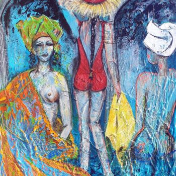 Malarstwo zatytułowany „Le maillot de bain…” autorstwa Eliane Perrier, Oryginalna praca, Akryl Zamontowany na Drewniana rama…