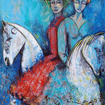 Painting titled "Les Cavalières" by Eliane Perrier, Original Artwork, Acrylic Mounted on Wood Stretcher frame