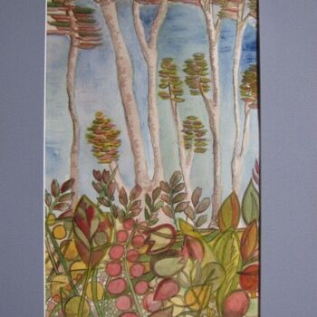 Peinture intitulée "Paysage d'automne" par Eliane Robin, Œuvre d'art originale, Aquarelle Monté sur Verre