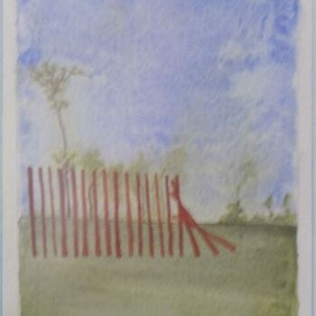 Peinture intitulée "La barrière" par Eliane Robin, Œuvre d'art originale, Aquarelle Monté sur Verre