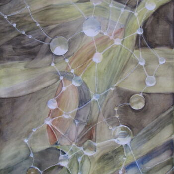 Painting titled "La rosée" by Eliane Robin, Original Artwork, Watercolor Mounted on Glass