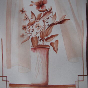 Pintura titulada "Fleurs rouges" por Eliane Robin, Obra de arte original, Acuarela Montado en Vidrio