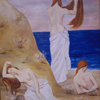 Painting titled "JEUNES FILLES AU BO…" by Eliane Lebrun, Original Artwork