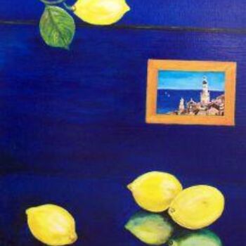 Peinture intitulée "Citrons de Menton" par Eliane Lebrun, Œuvre d'art originale