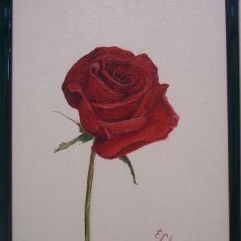 Painting titled "Rose Rouge Baiser" by Eliane Lebrun, Original Artwork