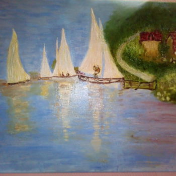 Painting titled "Etretat" by Éliane Sautois, Original Artwork, Oil Mounted on Wood Stretcher frame