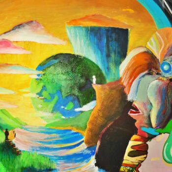 Painting titled "Worldviews" by Elias Koslow (Causelove), Original Artwork, Acrylic Mounted on Wood Stretcher frame