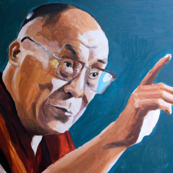 Painting titled "Dalailama" by Fausto Campani, Original Artwork, Acrylic Mounted on Wood Stretcher frame