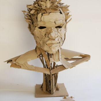 Sculpture titled "Autoportrait" by Elie Diol, Original Artwork, Cardboard