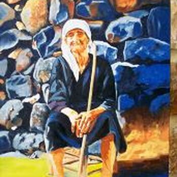 Painting titled "lebanese old woman 3" by Elie Makhlouf, Original Artwork, Oil