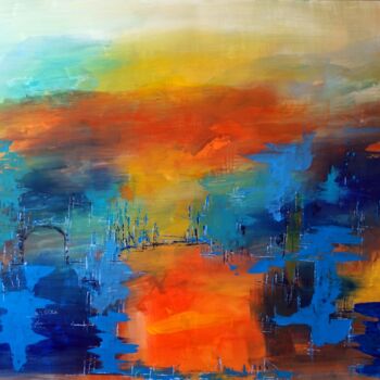Painting titled "soleil-levant" by Eliette Gaurin, Original Artwork, Acrylic Mounted on Wood Stretcher frame