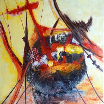 Painting titled "le-bateau-pirate" by Eliette Gaurin, Original Artwork, Oil
