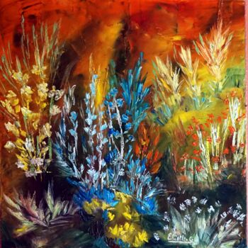 Malarstwo zatytułowany „le-chant-des-fleurs” autorstwa Eliette Gaurin, Oryginalna praca, Olej Zamontowany na Drewniana rama…
