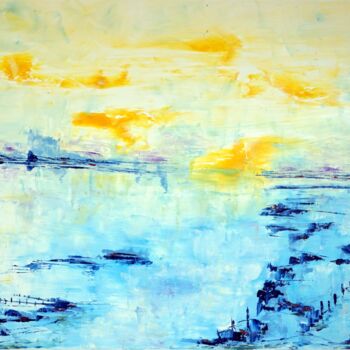 Painting titled "nuages-dores" by Eliette Gaurin, Original Artwork, Oil Mounted on Wood Stretcher frame