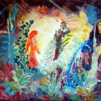 Painting titled "la-grottes-aux-fees…" by Eliette Gaurin, Original Artwork, Oil Mounted on Wood Stretcher frame