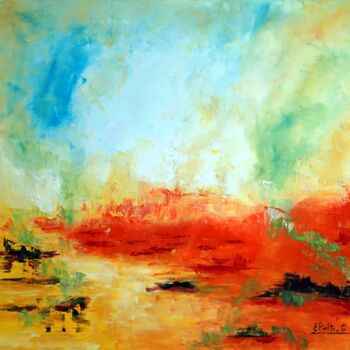 Painting titled "pays-magique-II" by Eliette Gaurin, Original Artwork, Oil Mounted on Wood Stretcher frame