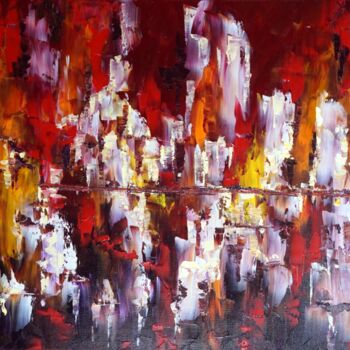 Painting titled "danses-de-reflets" by Eliette Gaurin, Original Artwork, Oil Mounted on Wood Stretcher frame