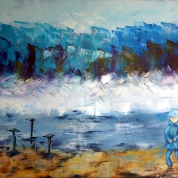 Painting titled "Le chant des vagues" by Eliette Gaurin, Original Artwork, Oil Mounted on Wood Stretcher frame