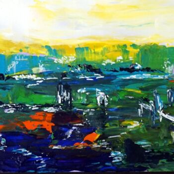 Malarstwo zatytułowany „Estivale jaune-vert…” autorstwa Eliette Gaurin, Oryginalna praca, Akryl