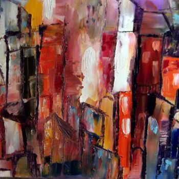 Painting titled "couleurs d une ville" by Eliette Gaurin, Original Artwork, Oil Mounted on Wood Stretcher frame