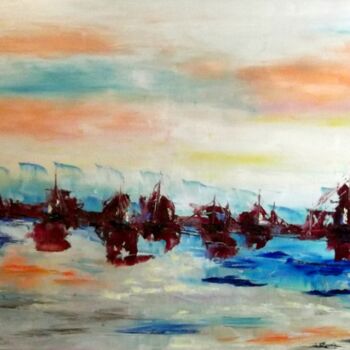Painting titled "grande-armada" by Eliette Gaurin, Original Artwork, Oil Mounted on Wood Stretcher frame