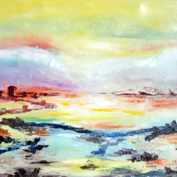 Painting titled "sur-l-autre-rive" by Eliette Gaurin, Original Artwork, Oil Mounted on Wood Stretcher frame