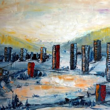 Painting titled "in-the-valley" by Eliette Gaurin, Original Artwork, Oil Mounted on Wood Stretcher frame
