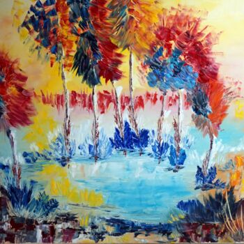 Malarstwo zatytułowany „foret-flamboyante” autorstwa Eliette Gaurin, Oryginalna praca, Olej Zamontowany na Drewniana rama no…