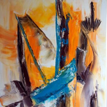 Картина под названием "Etrange arrivée" - Eliette Gaurin, Подлинное произведение искусства, Масло Установлен на Деревянная р…