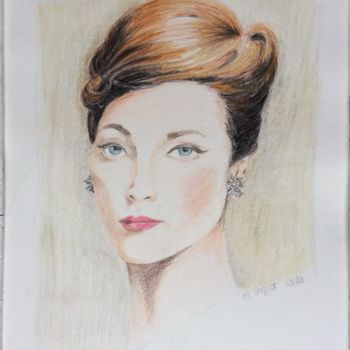 Drawing titled "portrait vintage" by Eliette Sagot, Original Artwork, Pencil