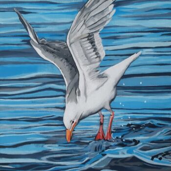 Painting titled "seagull" by Elif Yaman, Original Artwork, Acrylic Mounted on Wood Stretcher frame