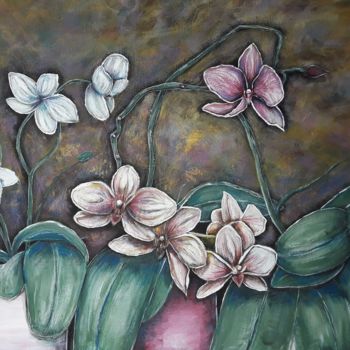 Painting titled "Meine Orchideen" by Elif Art, Original Artwork