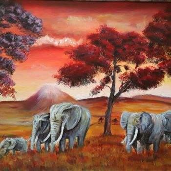 Картина под названием "Elefants Family" - Elif Art, Подлинное произведение искусства, Акрил