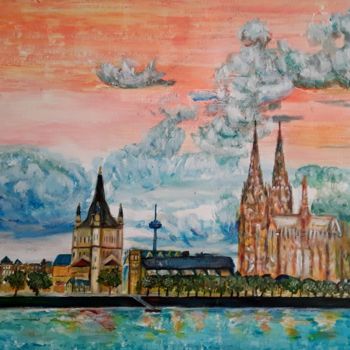 Peinture intitulée "Cologne city" par Elif Art, Œuvre d'art originale, Huile